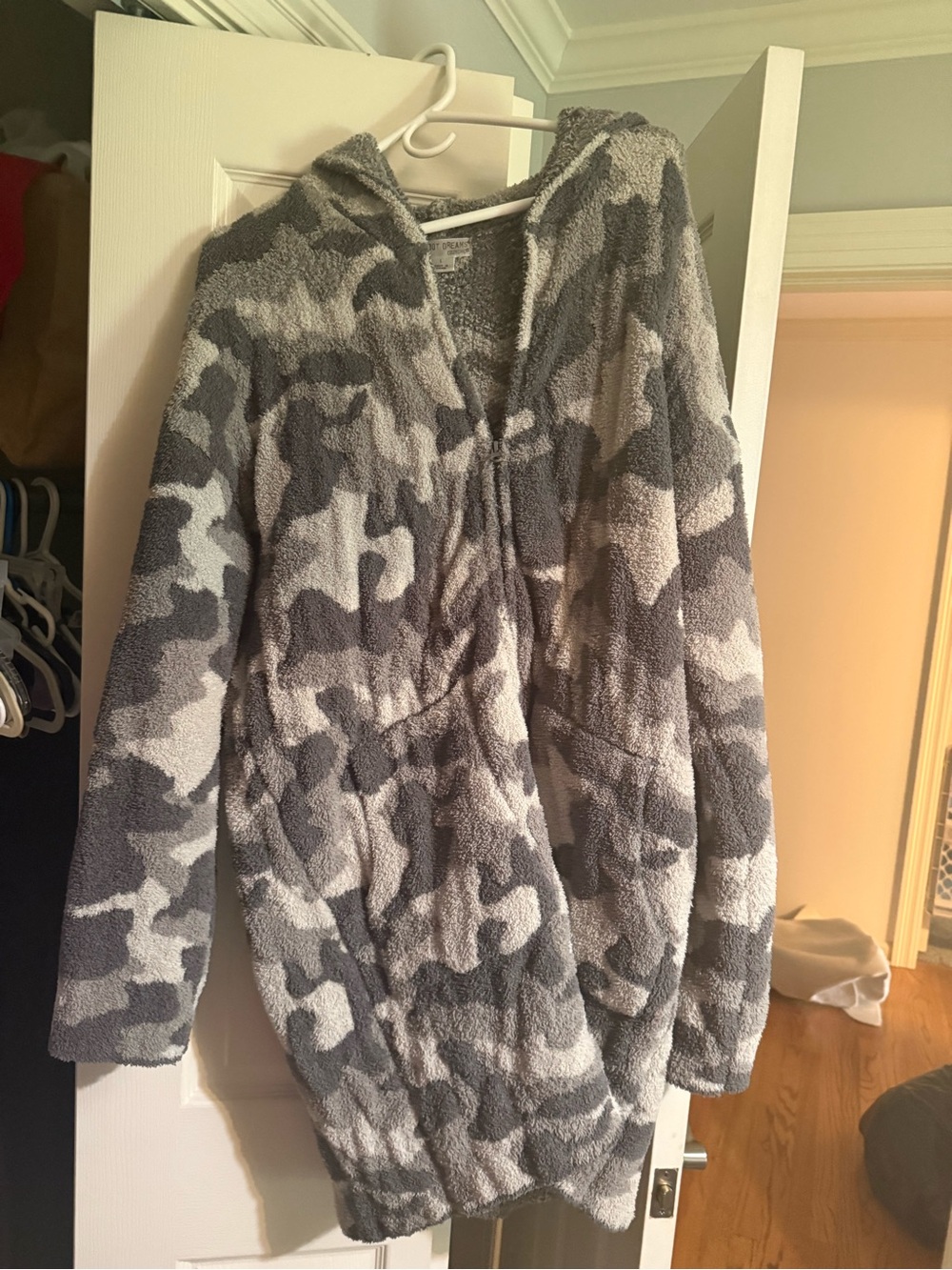 Barefoot Dreams Gray Camouflage Cozy Hooded Zip Sweatshirt